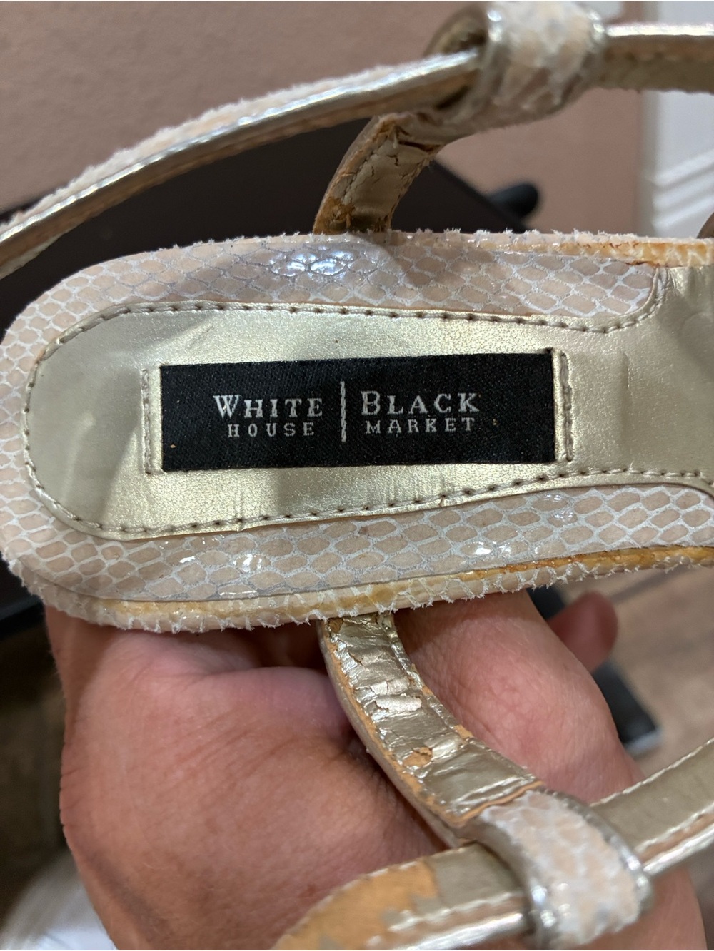 White House Black Market Neutral Textured Strap Heels - Picture 2 of 7
